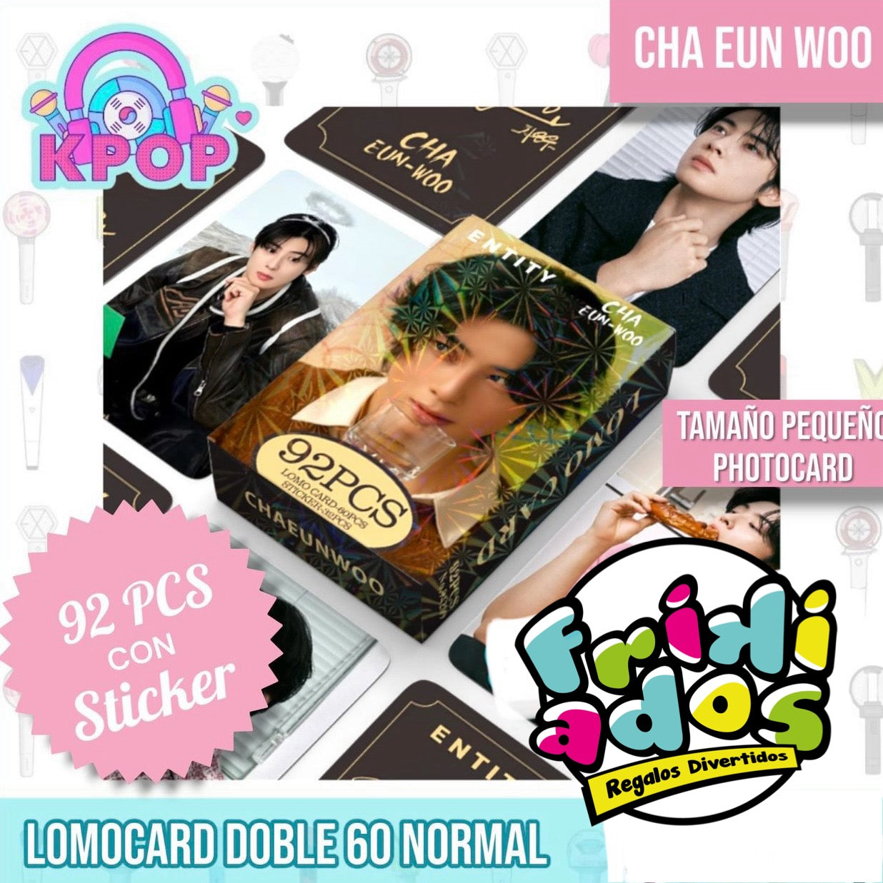Set 92 PCS “CHA EUN WOO”. 60 Photocards + 32 Stickers.