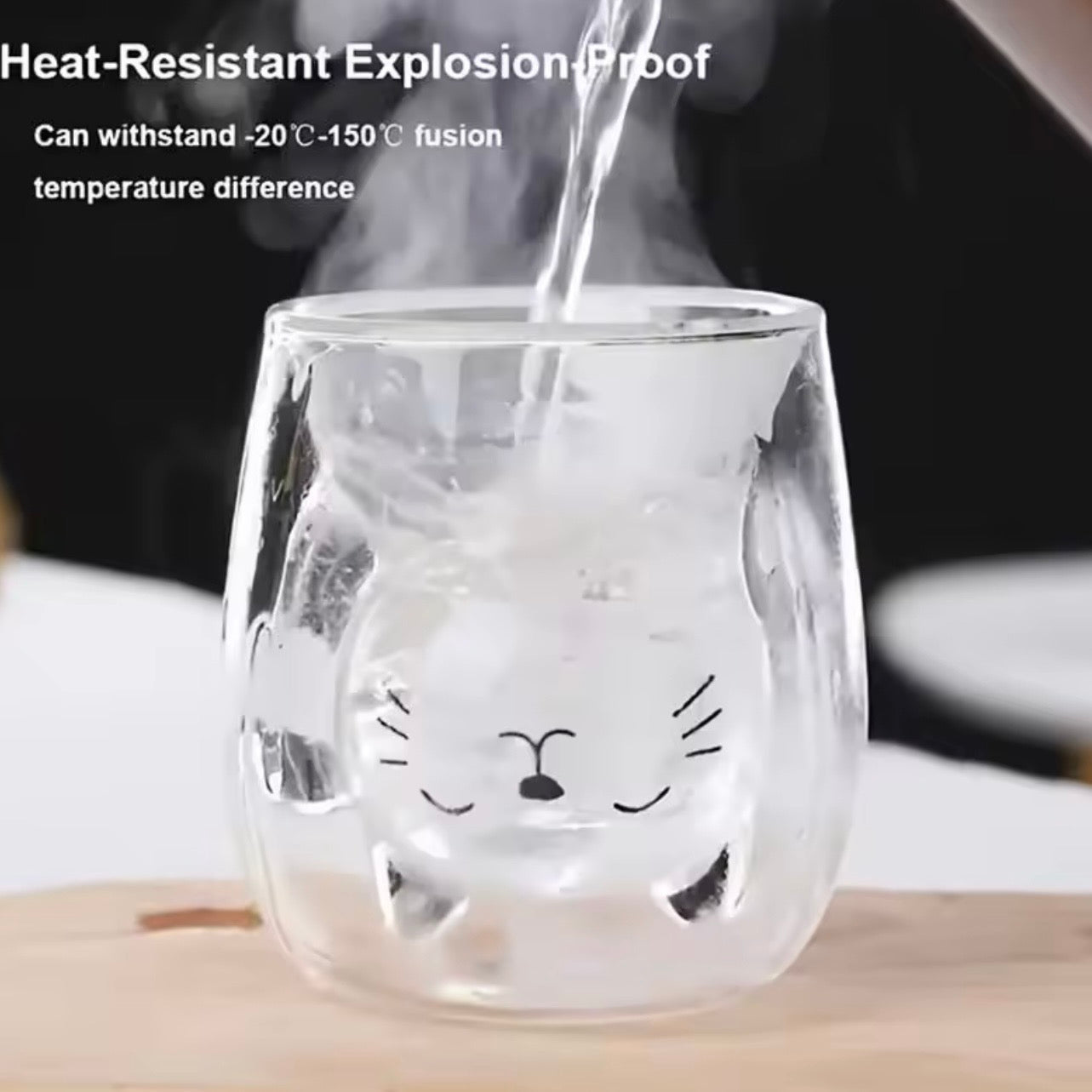 Vaso Doble Vidrio “Gatito”. Resistencia Altas Temperatura, 300ml.