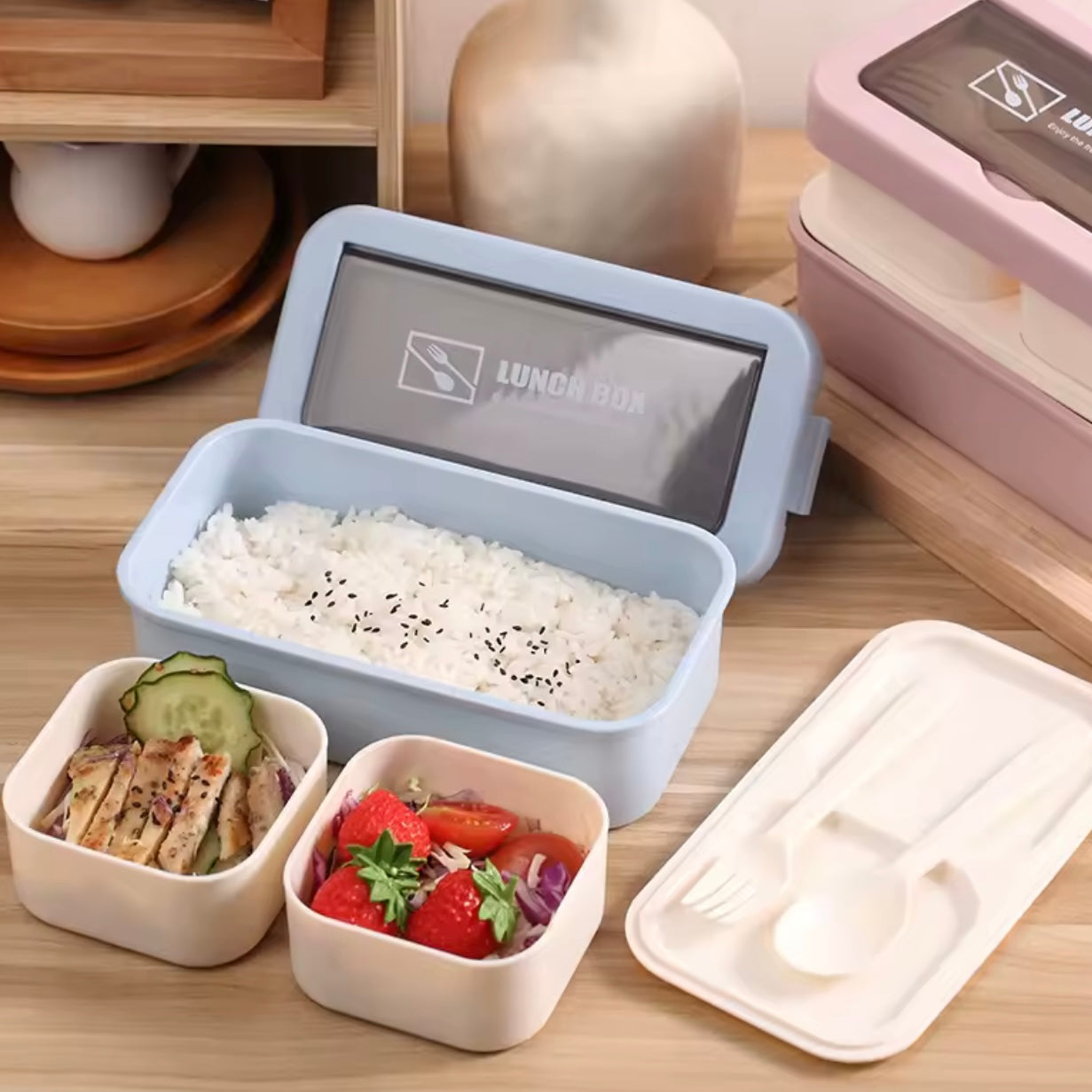 Lunch Box + Tenedor y Cuchara, apto para microondas.