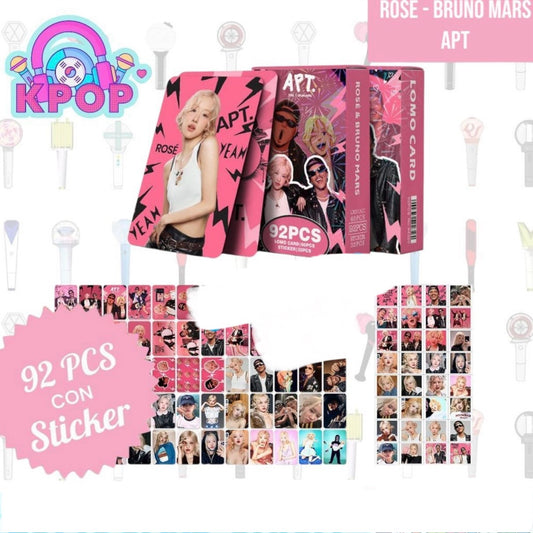 Set 92 PCS “Black Pink Rose y Bruno Mars”. 60 Photocards + 32 Mini Stickers.