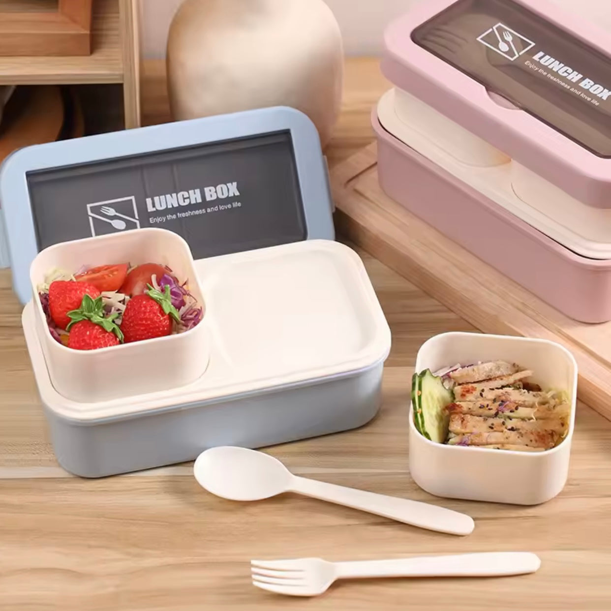 Lunch Box + Tenedor y Cuchara, apto para microondas.