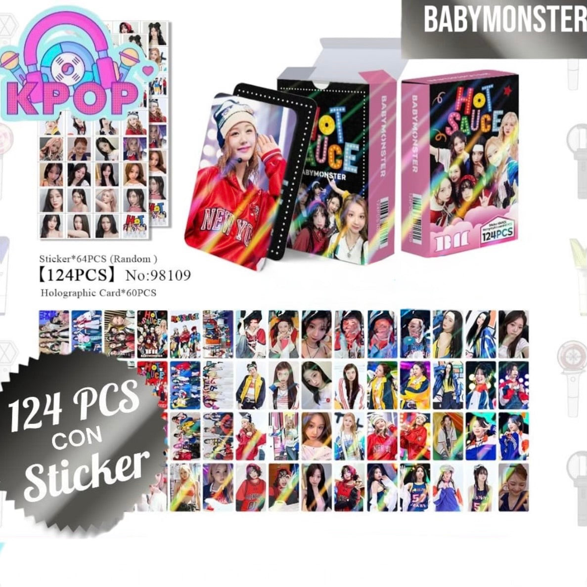 Set 124 PCS “BabyMonster”. 64 Photocards + 60 Mini Stickers.