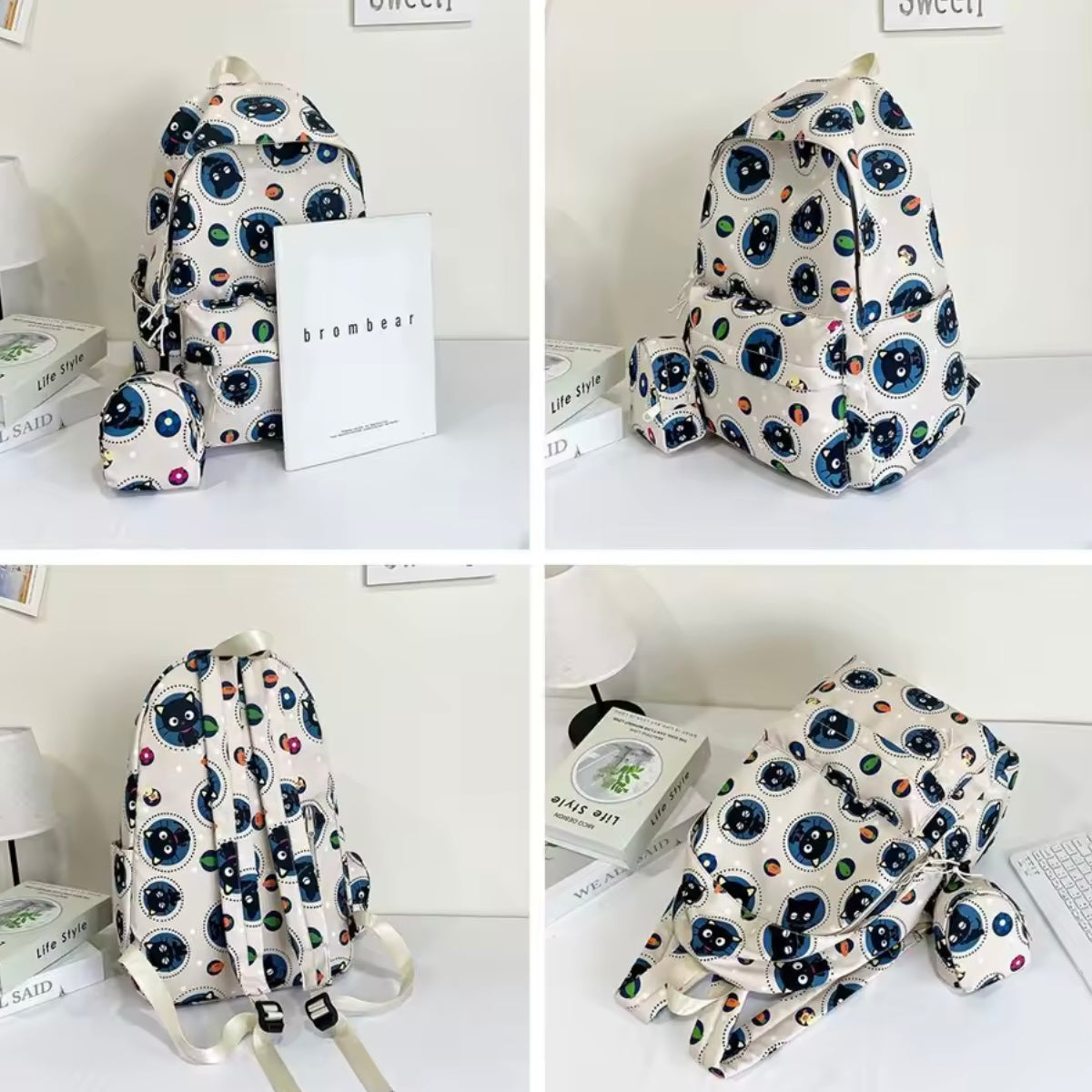 Mochila Impermeable + Monedero “Gatito Negro”. 43x32cms
