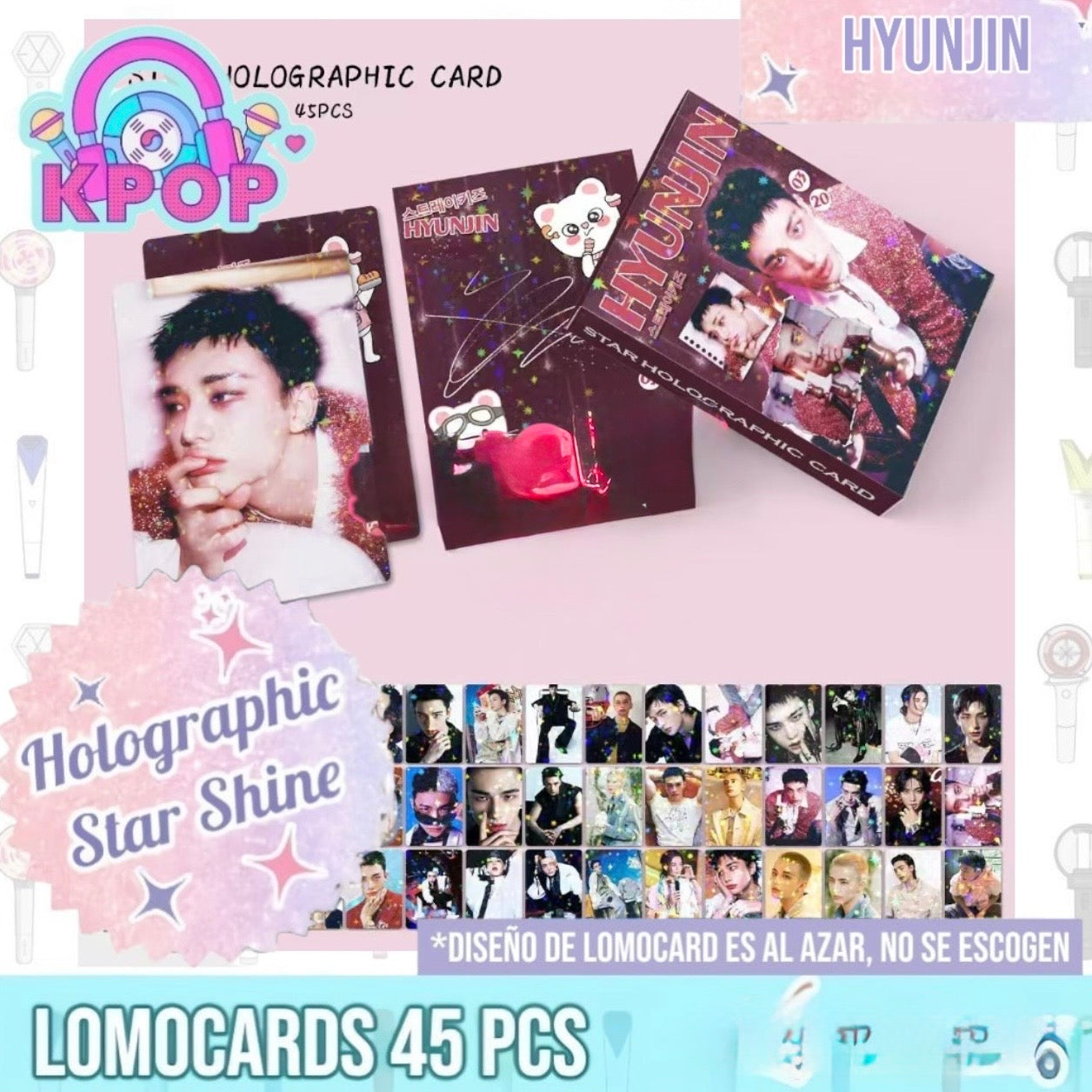 Set 45 Photocards Holographic Shine “Hyunjin Straykids”.