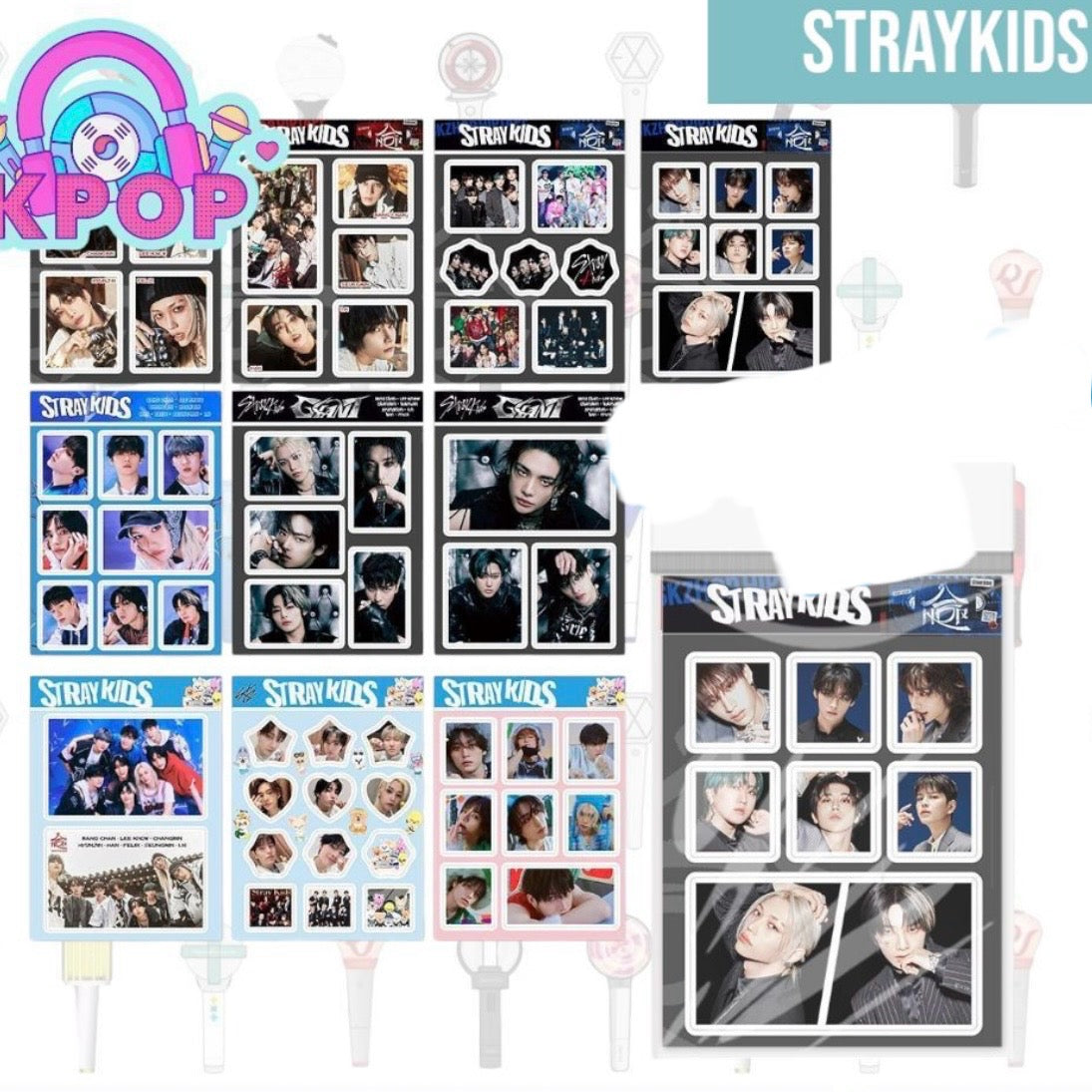 Set 10 Láminas de stickers “Straykids”. 15x11Cms