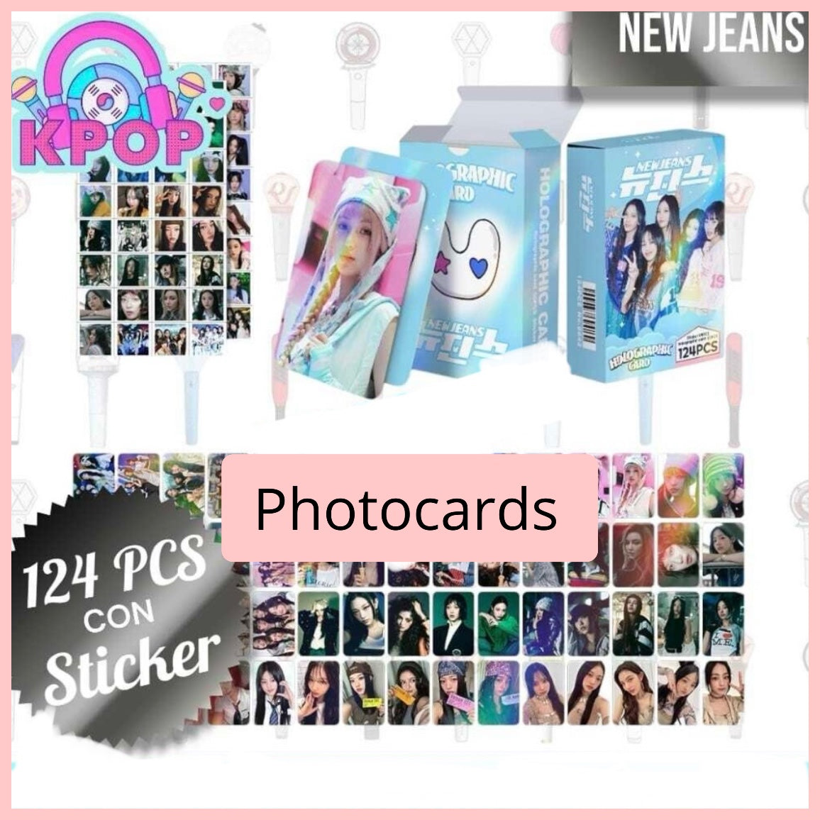 Set 124 PCS “New Jeans”. 64 Photocards + 60 Mini Stickers.