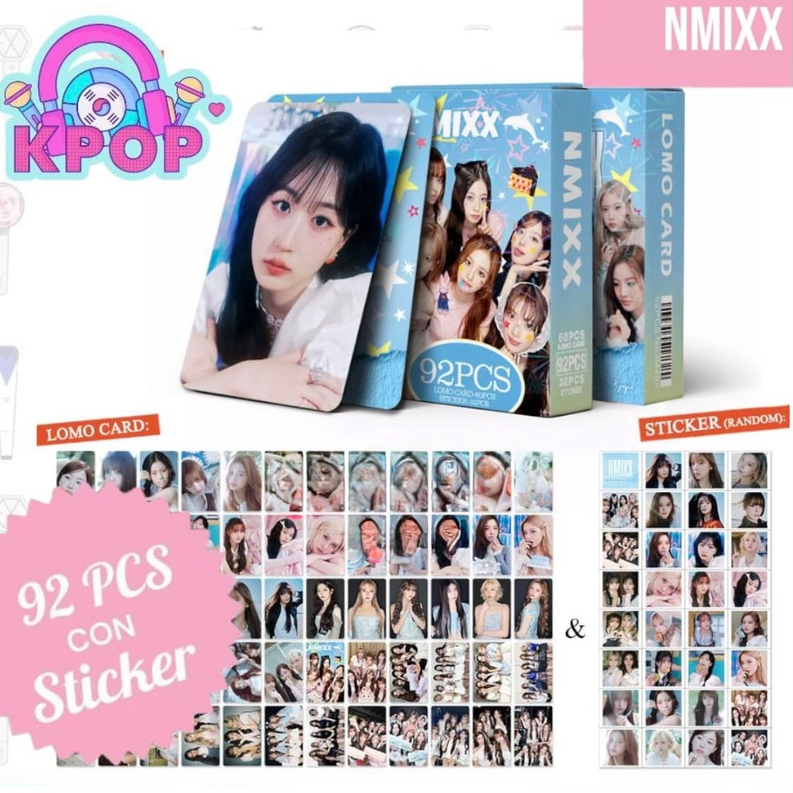 Set 92 PCS “NMIXX”. 60 Photocards + 32 Mini Stickers.