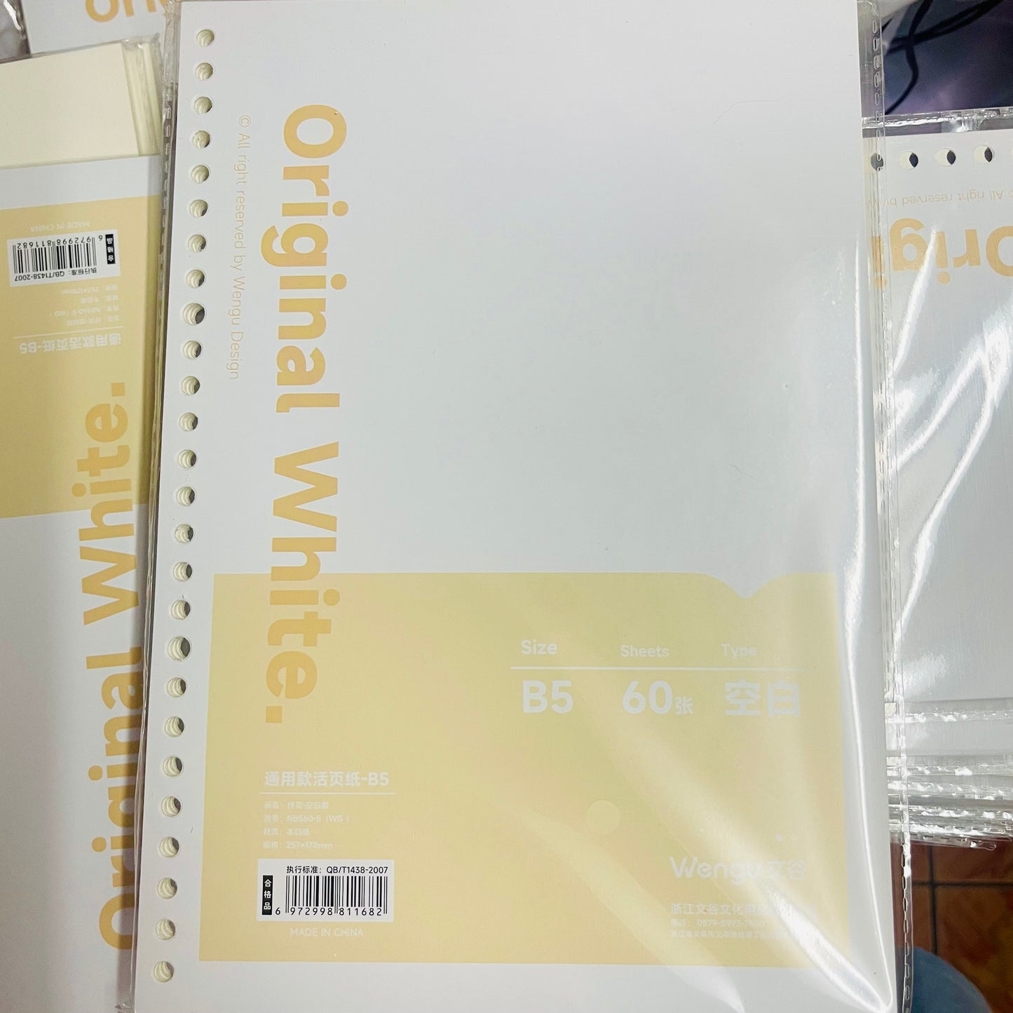 Repuesto 60 Hojas para Binder “Blancas”. Tamaño B5