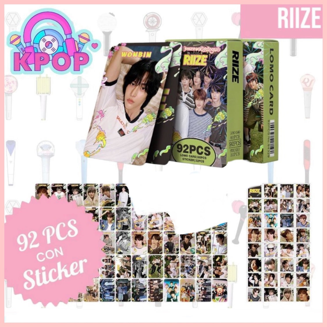 Set 92 PCS “RIIZE”. 60 Photocards + 32 Mini Stickers.
