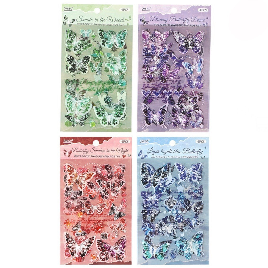 Set 4 láminas de Sticker “Mariposas de Diamantes”