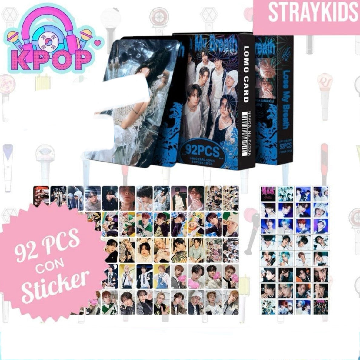 Set 92 PCS “Straykids”. 60 Photocards + 32 Mini Stickers.