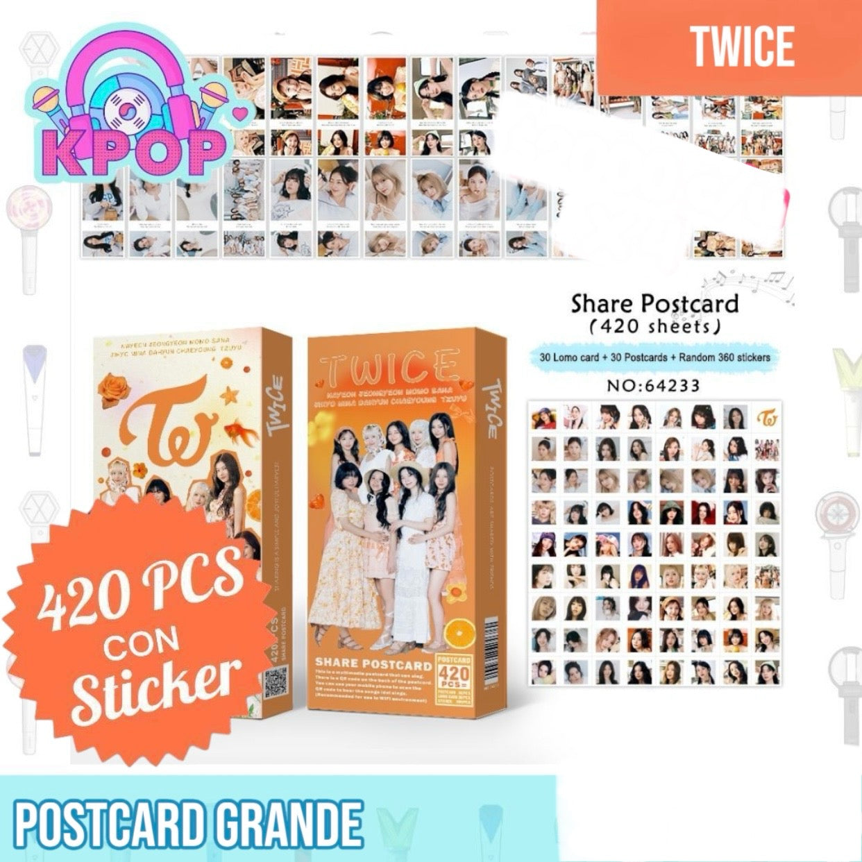 Set 420 PCS “Twice”. 30 Photocards + 30 LomoCards + 360 Stickers