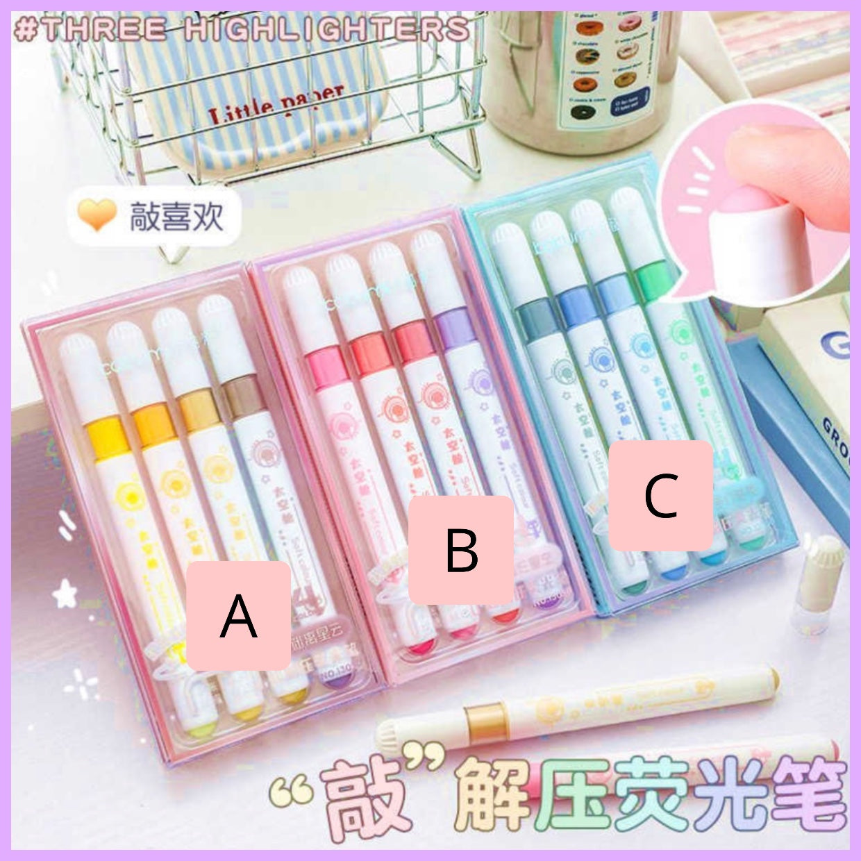 Set 4 Destacadores Tonos Pastel.