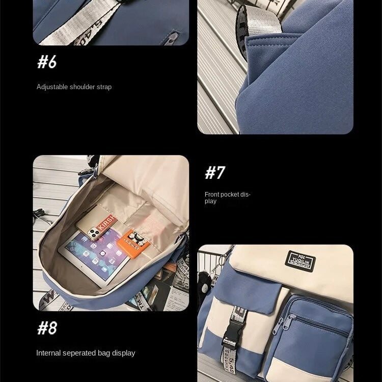 Mochila MultiBolsillos + Cadena + Llavero “Estilo Coreano”. 44x32x15Cms