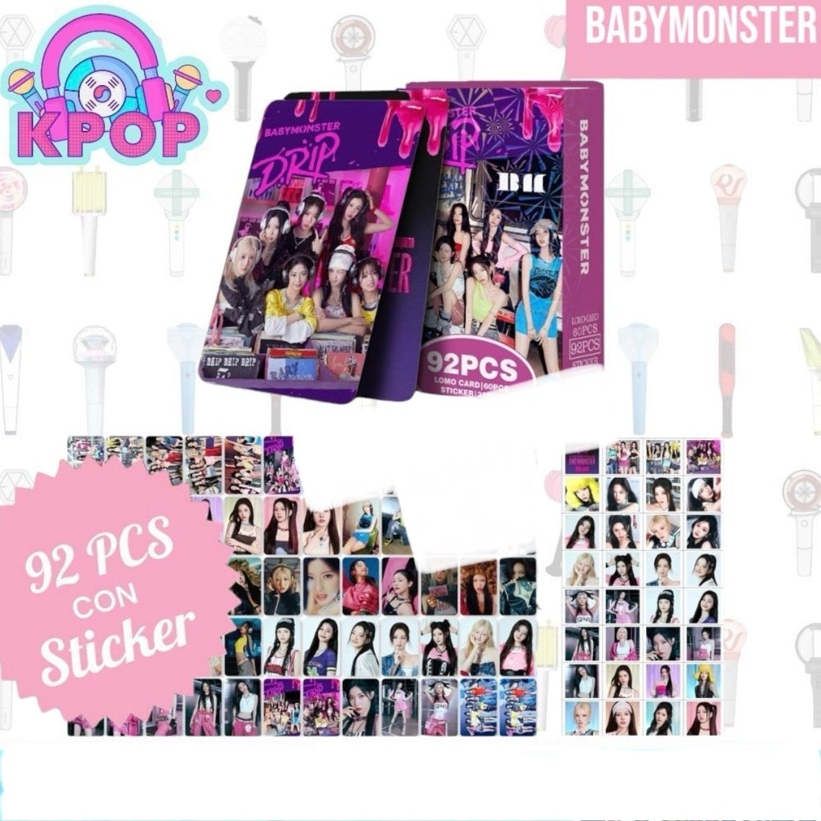 Set 92 PCS “BabyMonster”. 60 Photocards + 32 Mini Stickers.