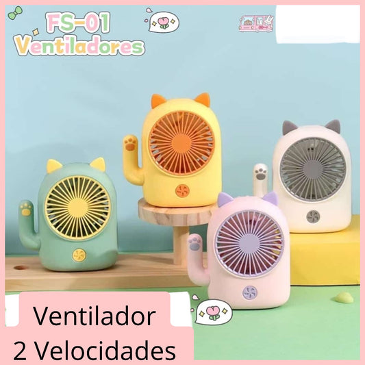 Ventilador 2 Velocidades “Patita de Gato”. Cargador USB