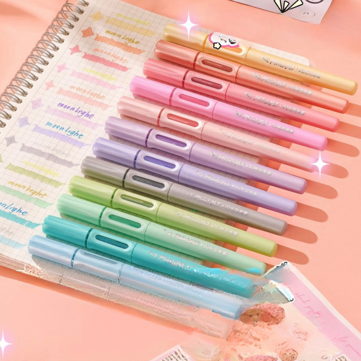 Set 4 Destacadores Punta Pincel Glitter