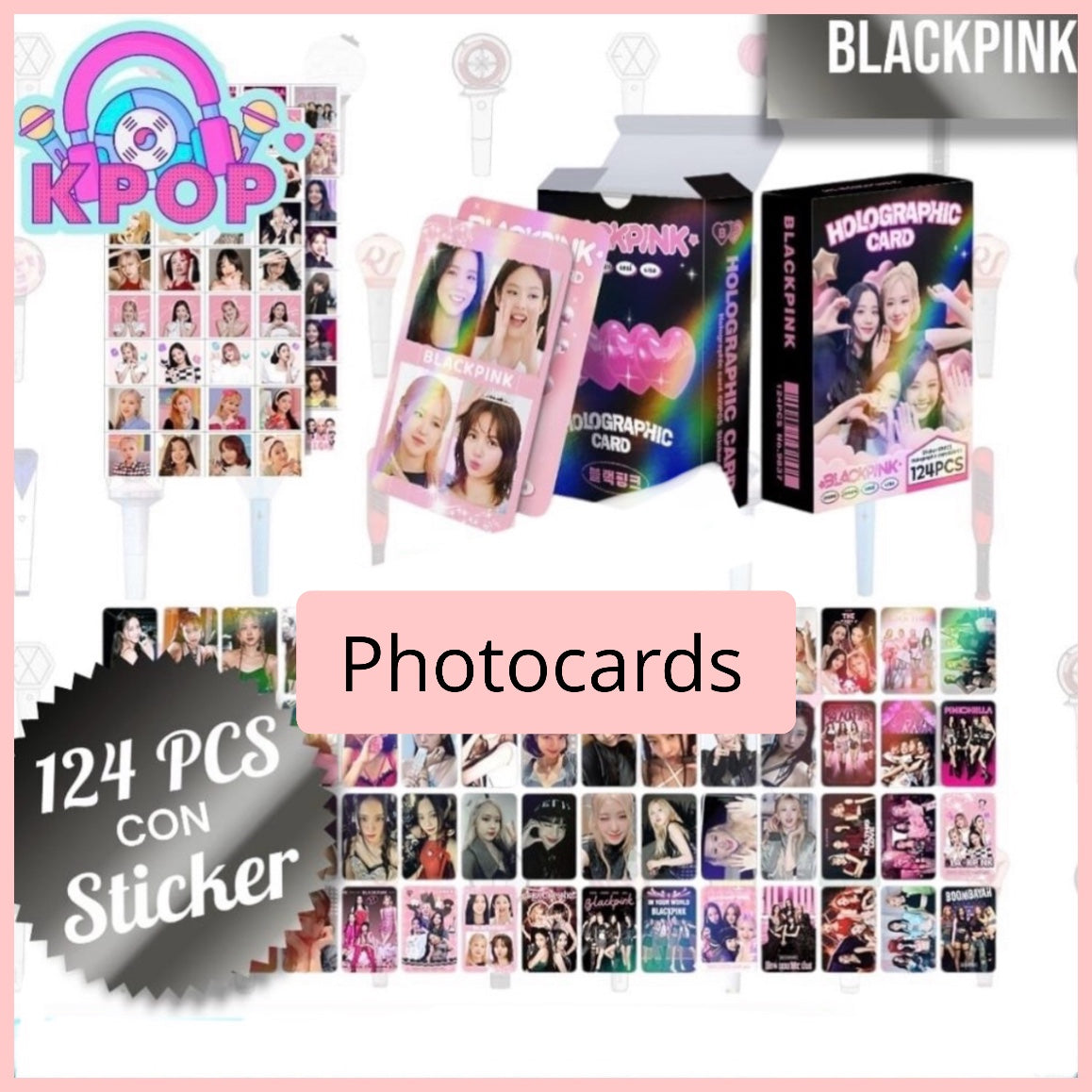 Set 124 PCS “BlackPink”. 64 Photocards + 60 Mini Stickers.
