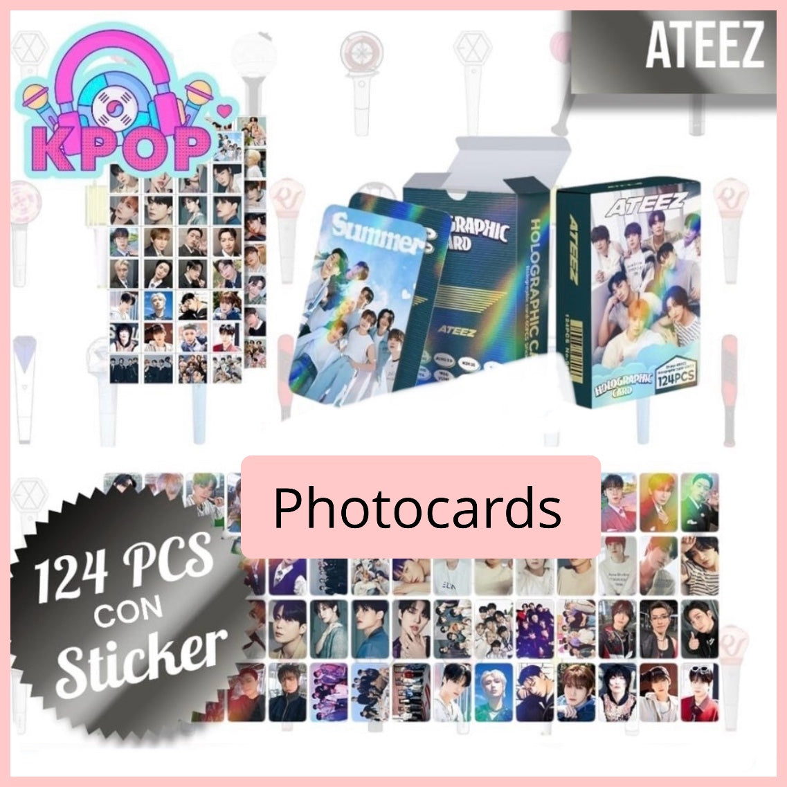 Set 124 PCS “Ateez”. 64 Photocards + 60 Mini Stickers.