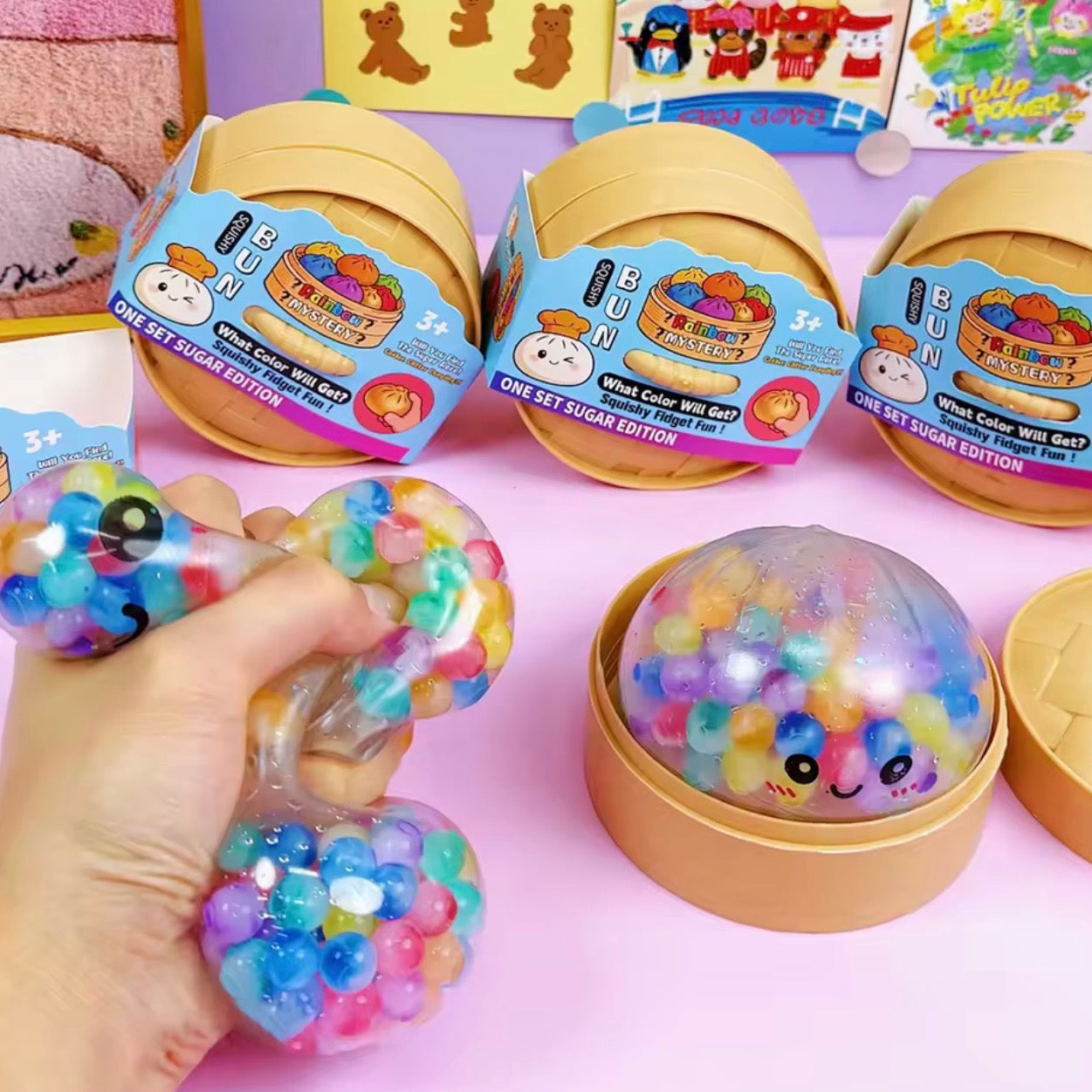 Squishy Dumpling con Carita “pelotitas Glitter”