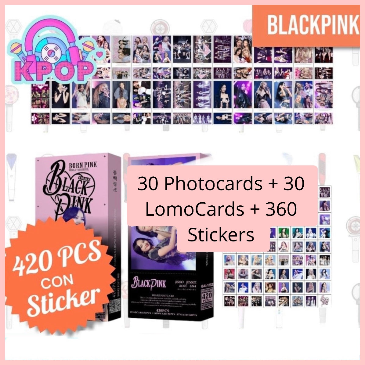 Set 420 PCS “BlackPink ”. 30 Photocards + 30 LomoCards + 360 Stickers