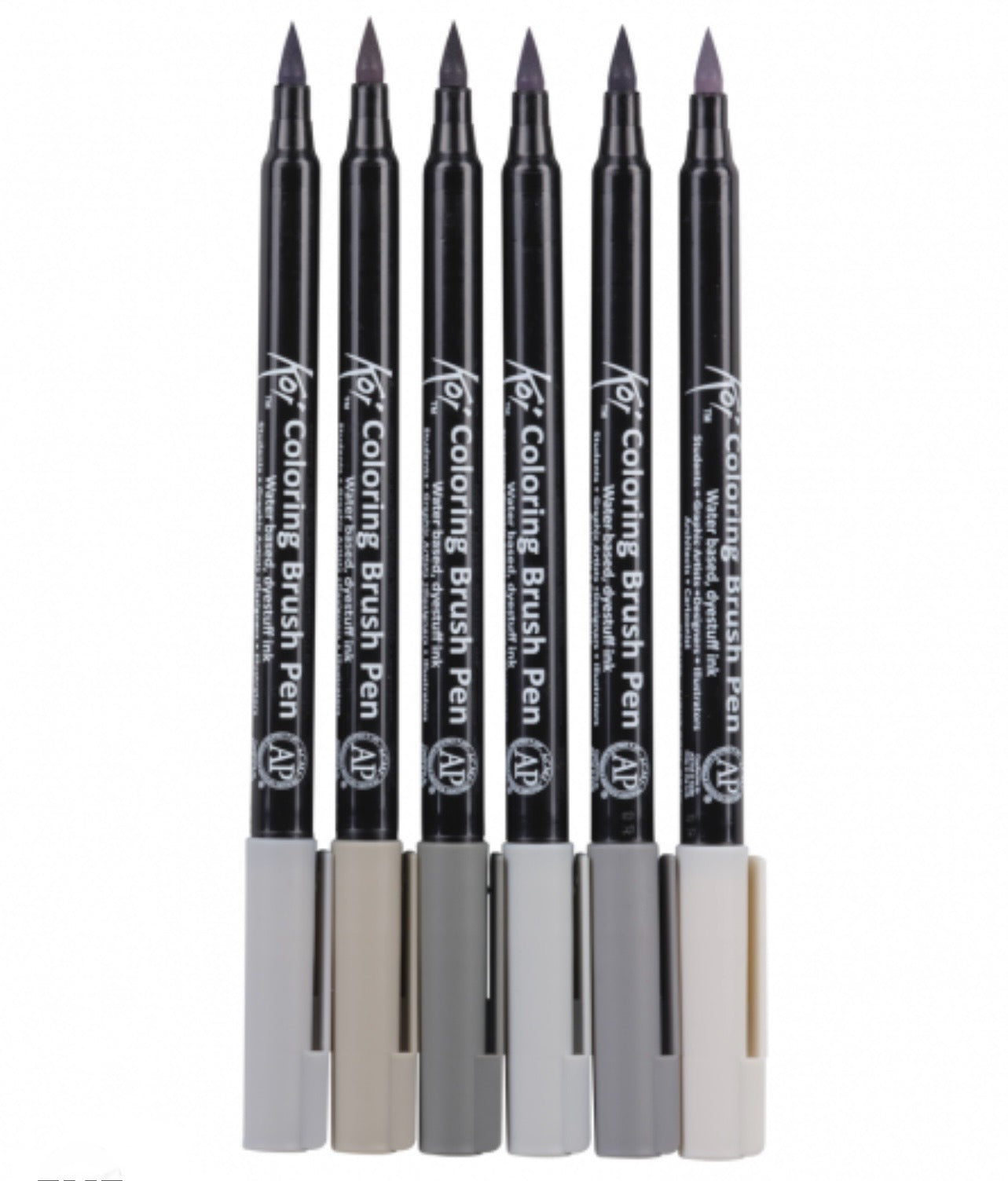 Set 6 Plumones Acuarelables Sakura Koi Brush Tonos Grises