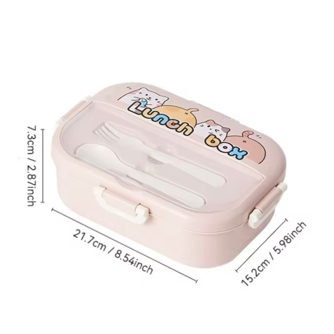 Lunch Box + cubiertos “Gatitos”. 22x15x7cms
