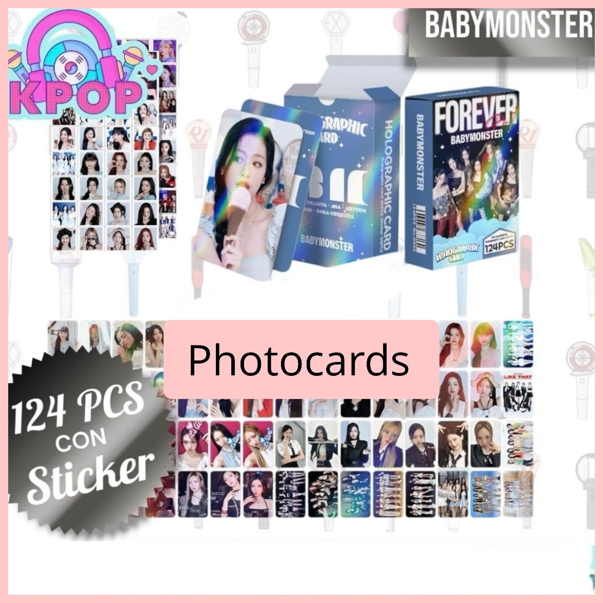 Set 124 PCS “BabyMonster”. 64 Photocards + 60 Mini Stickers.