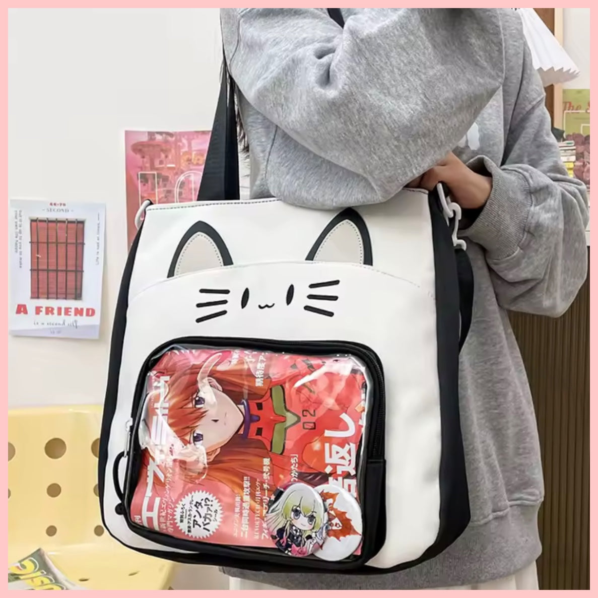 Bolso + 4 Chapitas “Gatito”. 35x34x8cms