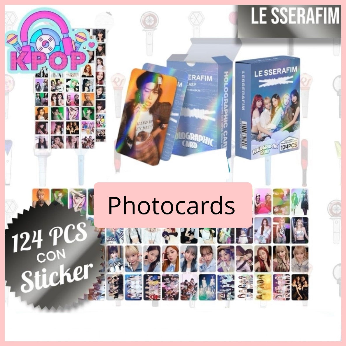 Set 124 PCS “Le sserafim”. 64 Photocards + 60 Mini Stickers.