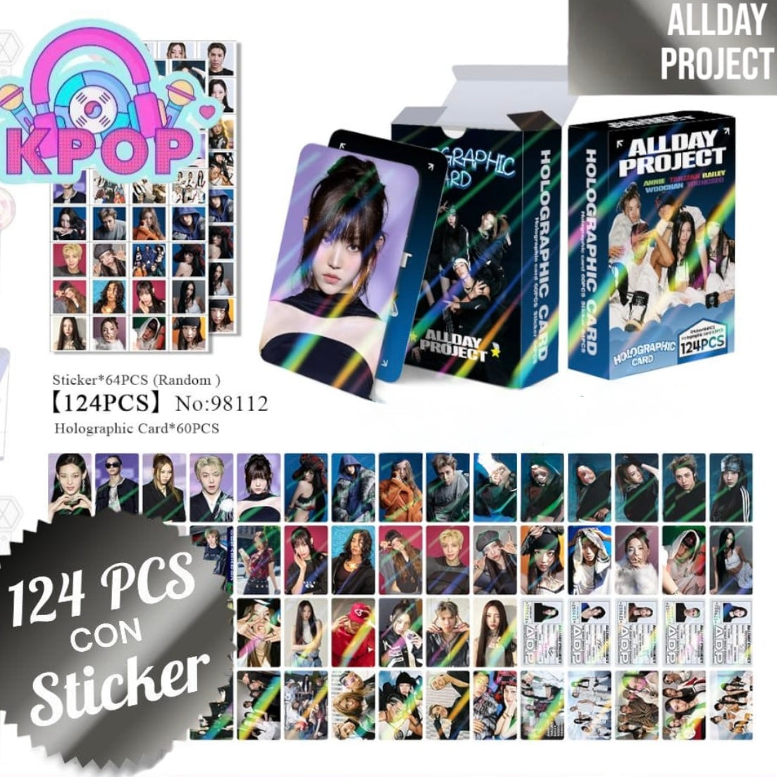 Set 124 PCS “AllDay Project”. 64 Photocards + 60 Mini Stickers.