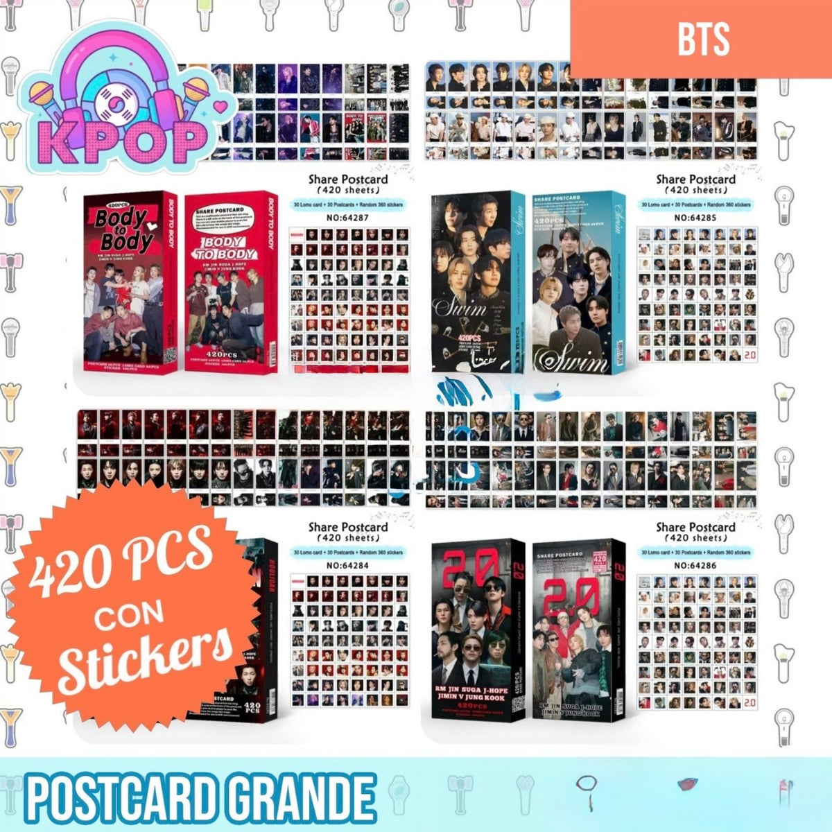 Set 420 PCS “BTS”. 30 Photocards + 30 LomoCards + 360 Stickers
