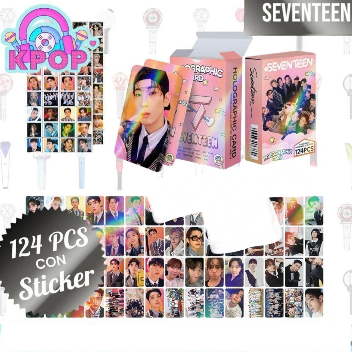 Set 124 PCS “SEVENTEEN”. 64 Photocards + 60 Mini Stickers.