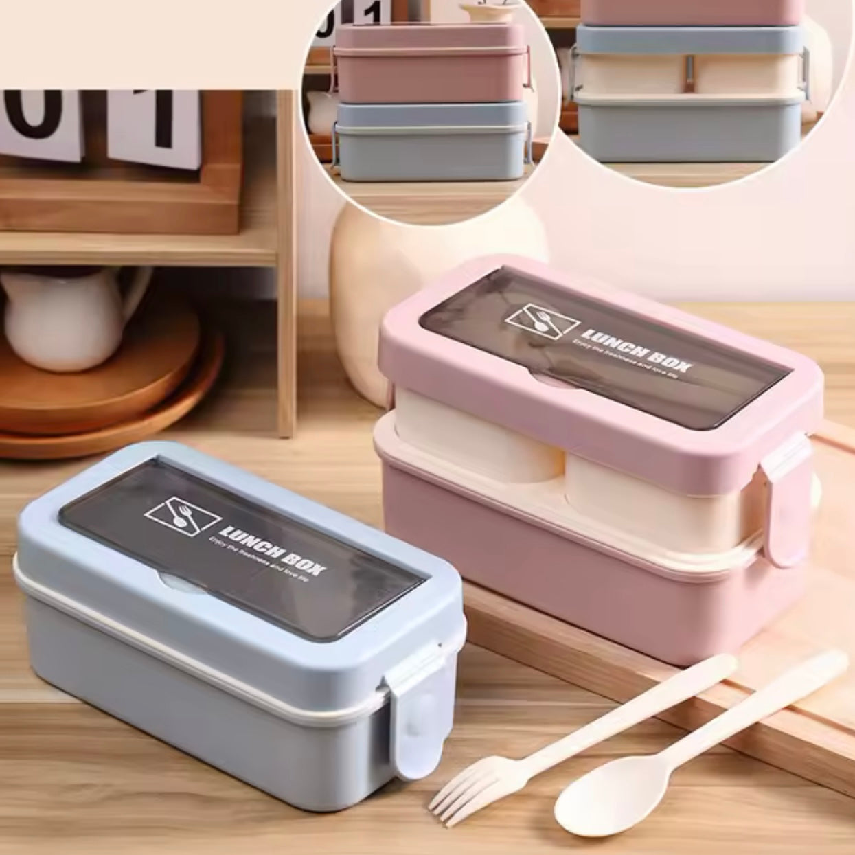 Lunch Box + Tenedor y Cuchara, apto para microondas.
