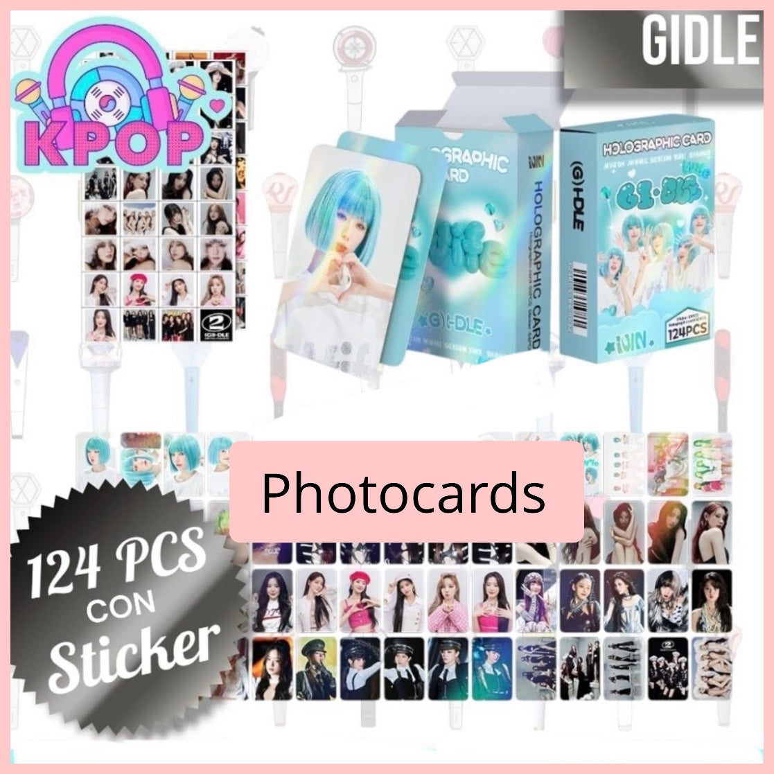 Set 124 PCS “Gidle”. 64 Photocards + 60 Mini Stickers.
