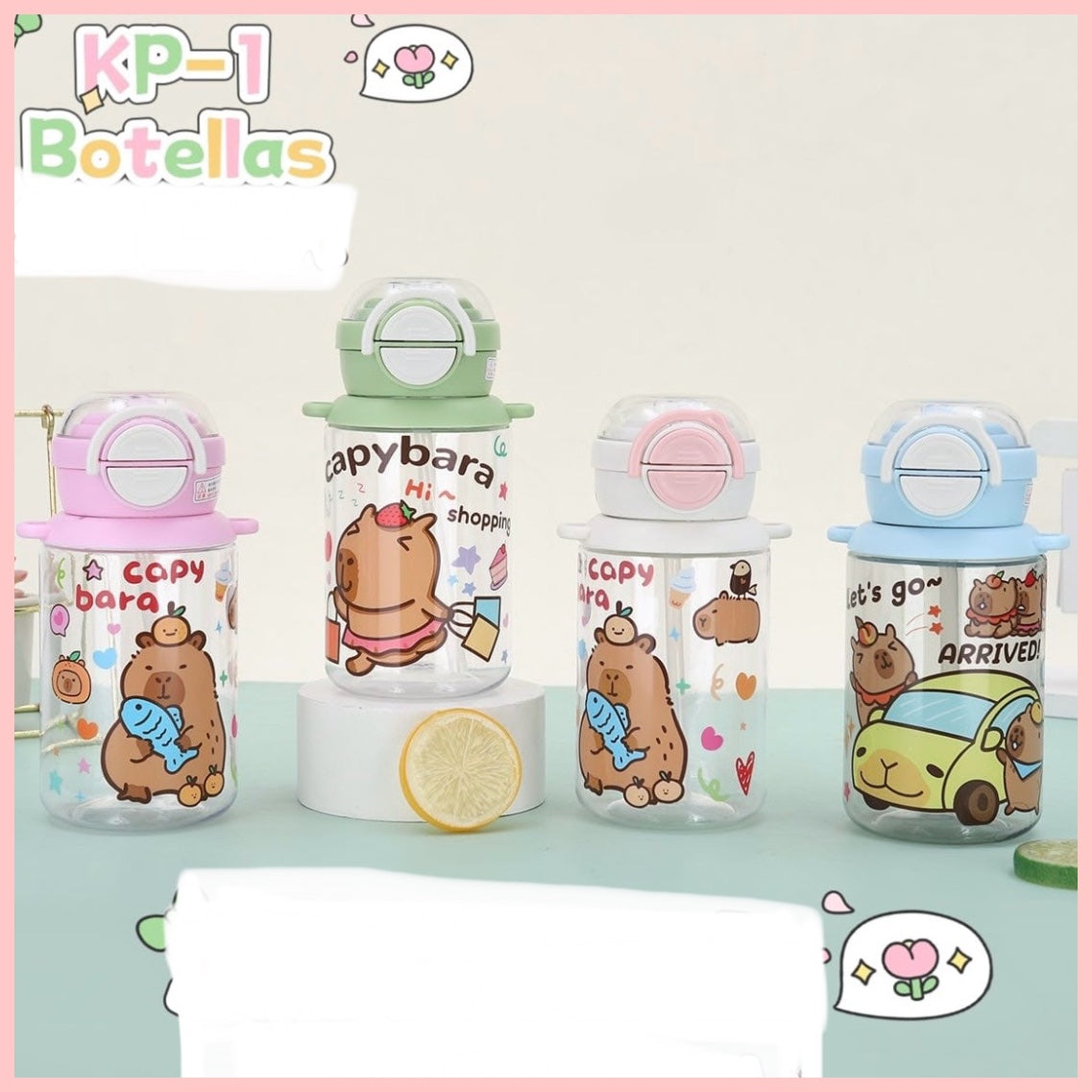 Botella con Bombilla y Boquilla + Correa “Capybara”