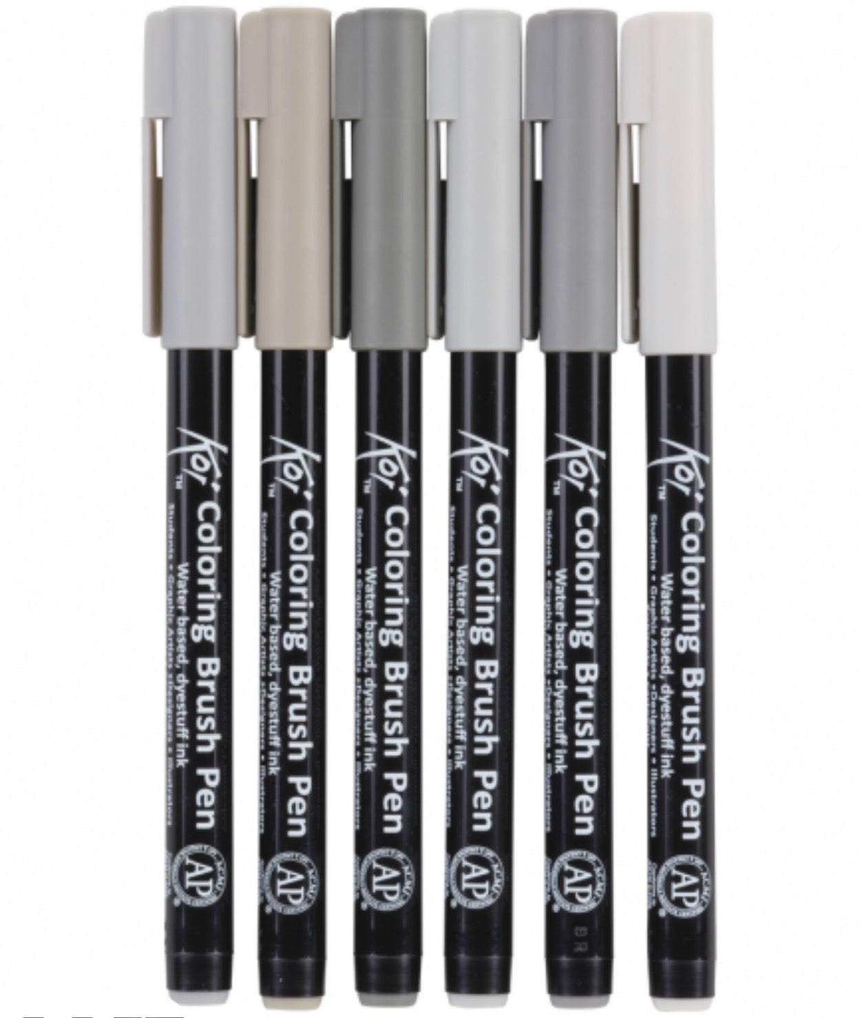 Set 6 Plumones Acuarelables Sakura Koi Brush Tonos Grises