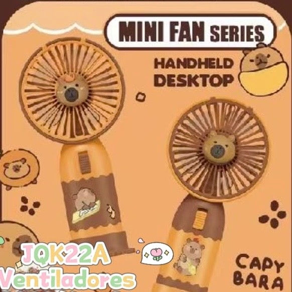Ventilador “Capybara” + Lámina de Stickers. Cargador USB