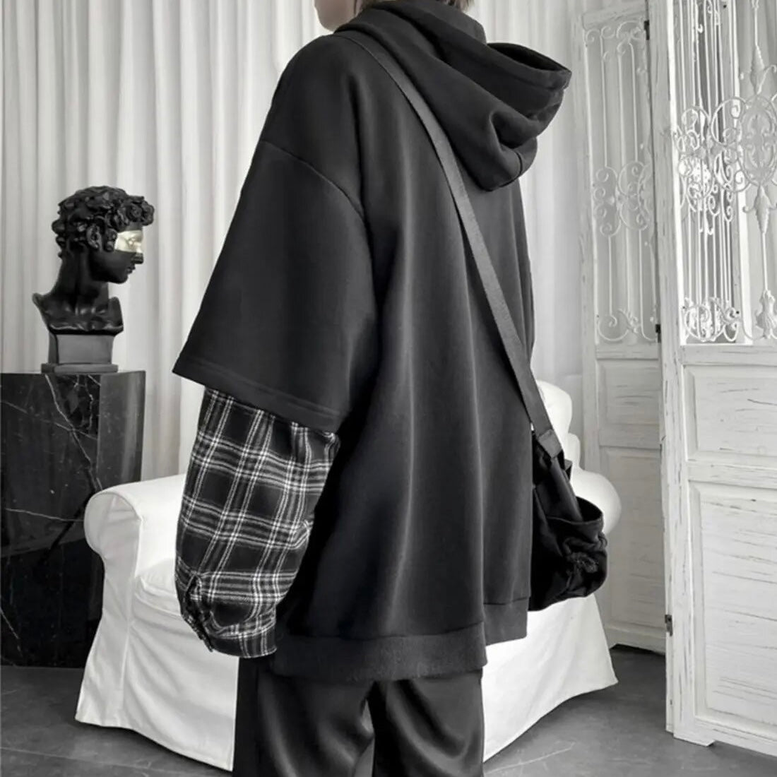 Poleron Negro Mangas Cuadritos