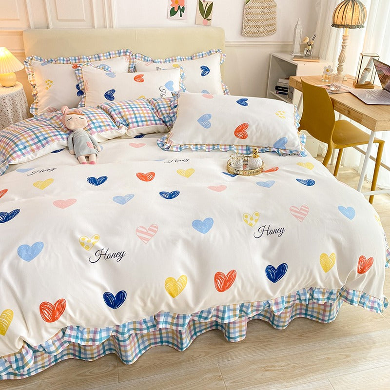 Funda cubre plumón + sabana Larga+ cubre almohada “Corazones”. Microfibra, 1,5 y 2 Plazas