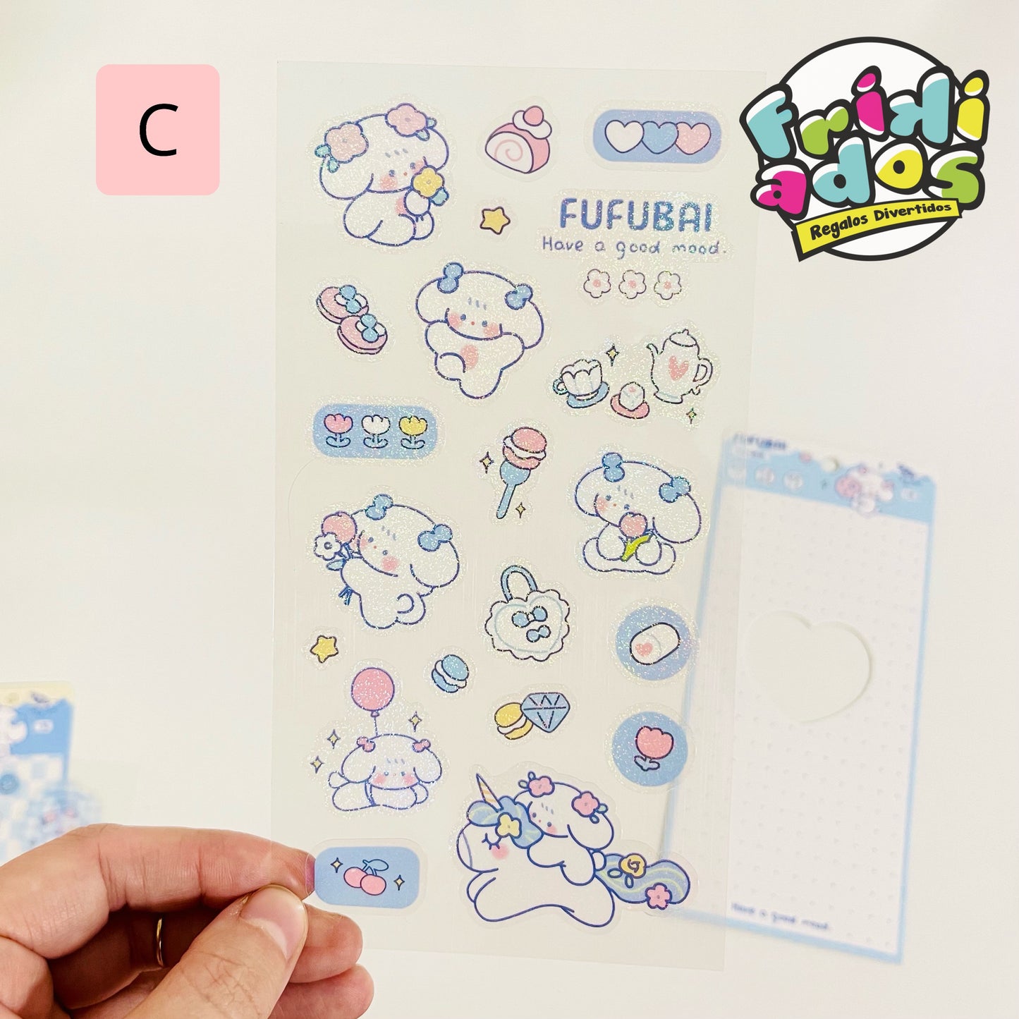 Lámina de Stickers “Fufubai Holográficos”. 20x9cms