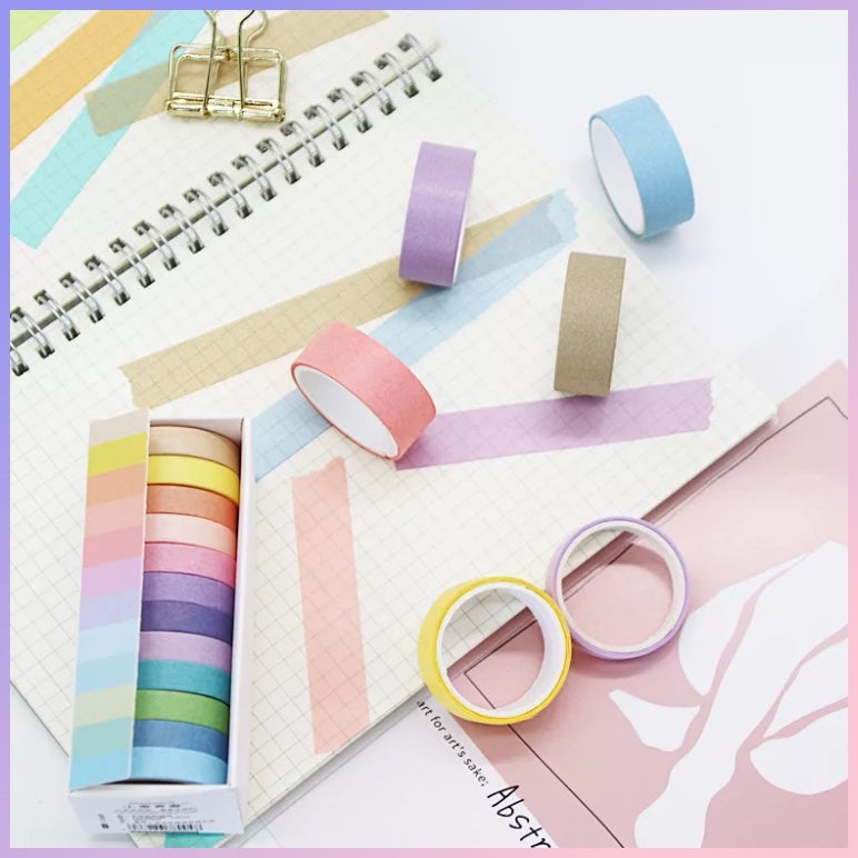 Set de 12 Washi Tape “tonos pastel”, 7.5mmx2M