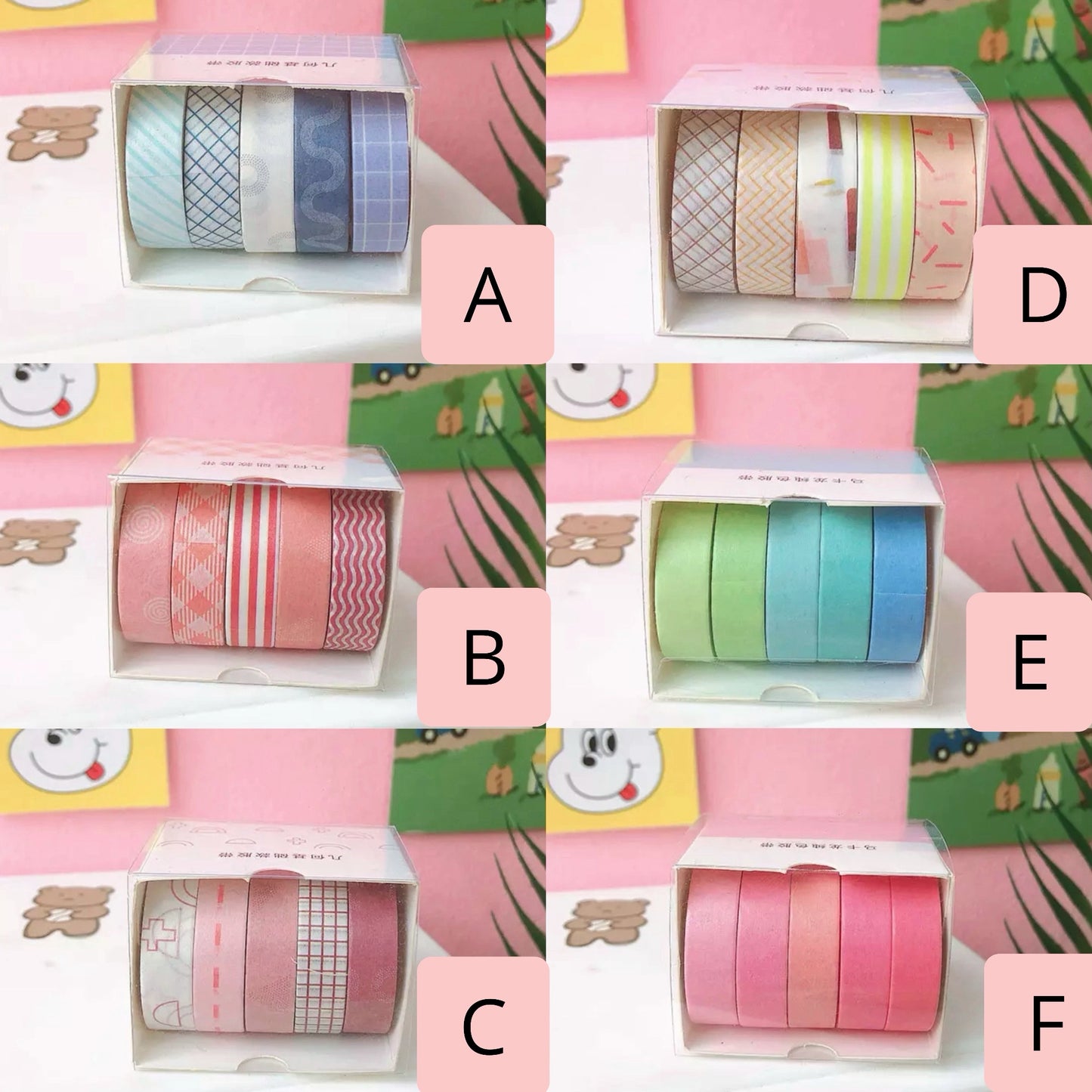 Set 5 Washi Tape “Tonos Pastel”, 1cmx2M