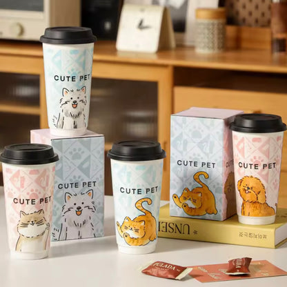 Taza Mug “Cute Pet”. 580ml. Taza Cerámica, Tapa Silicona.