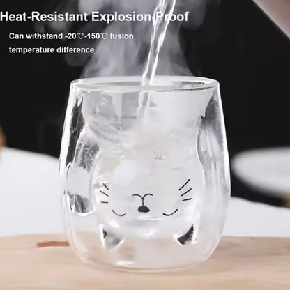 Vaso Doble Vidrio “Gatito”. Resistencia Altas Temperatura, 300ml.