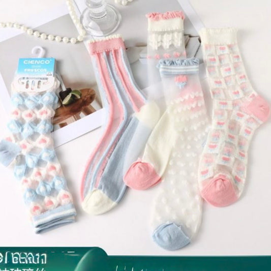 Calcetines Transparentes “Tonos Rosados Y Celestes”. Talla Standard (35-42)