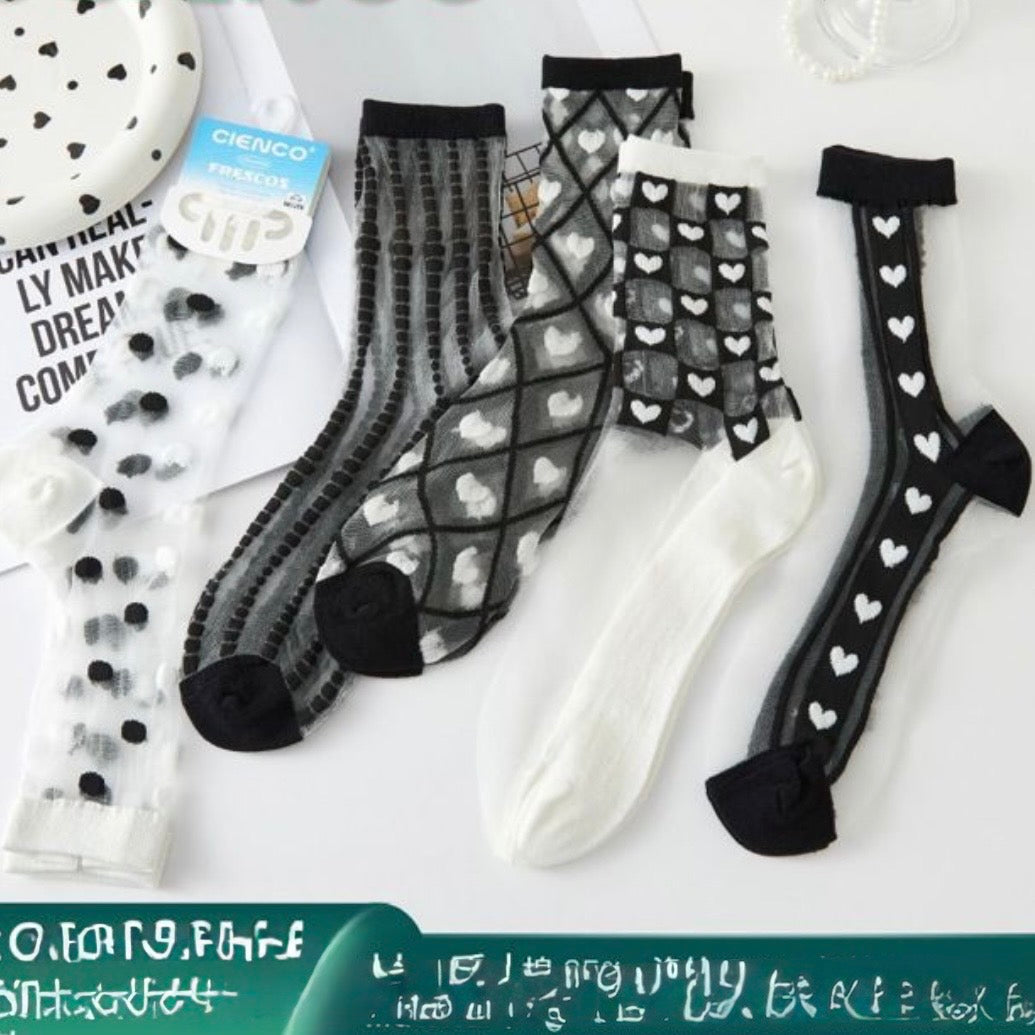 Calcetines Transparentes “Tonos Blancos y Negros”. Talla Standard (35-42)