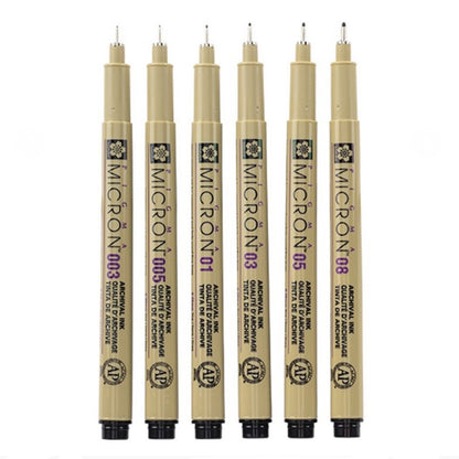 Set 6 tiralineas Pigma Micron tonos Negros, Distintos grosores - Sakura