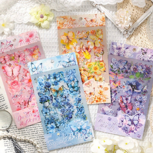 Set 4 Láminas de Stickers “Flores y Mariposas”