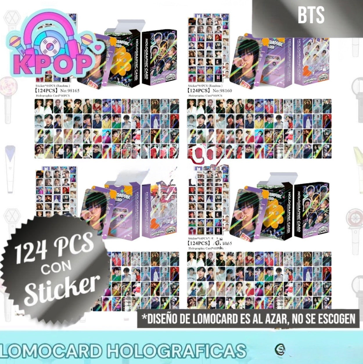 Set 124 PCS “BTS”. 64 Photocards + 60 Mini Stickers.